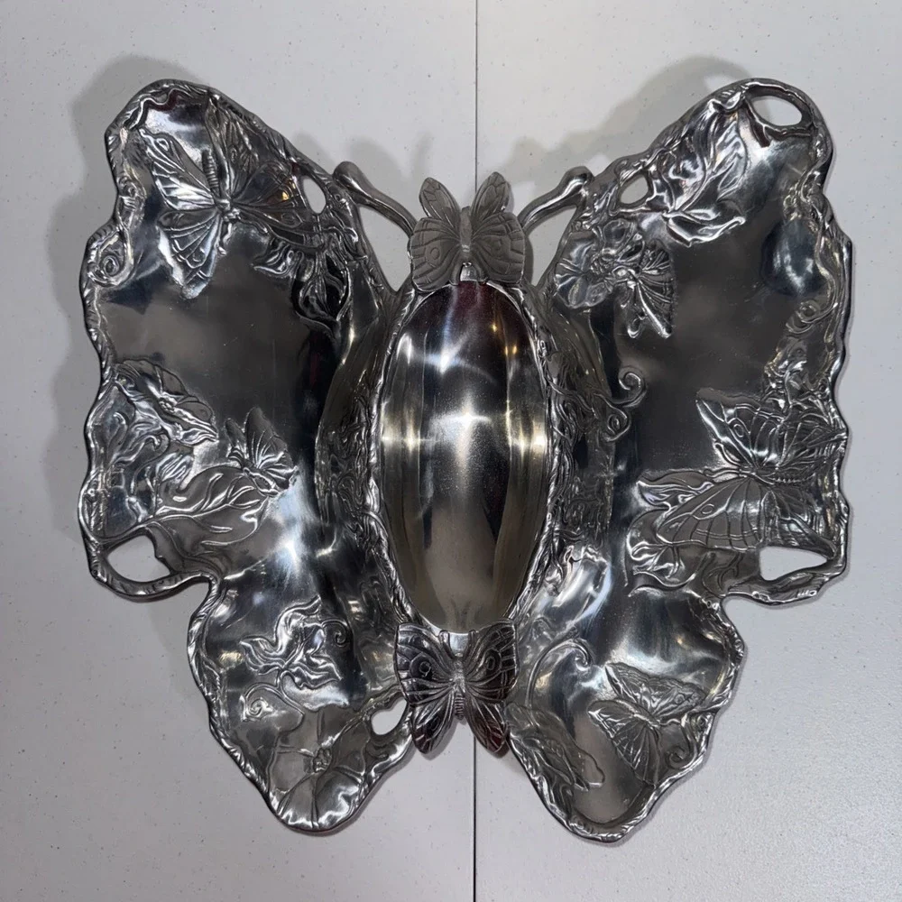 Arthur Court Aluminum Large Butterfly Chip & Dip Party Tray Wedding Platter 🦋